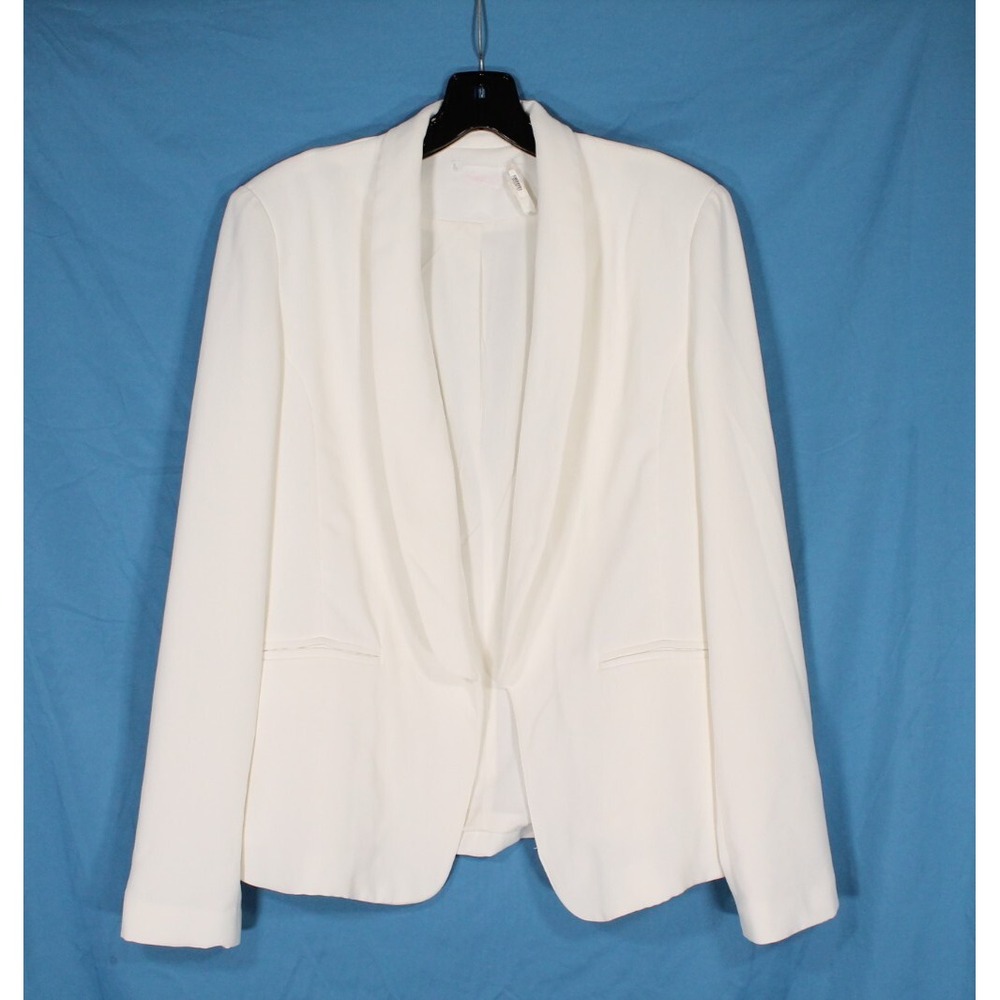 LE LIS White STRETCH TWILL Open Front FAUX POCKETS Lined BLAZER/JACKET Sz M